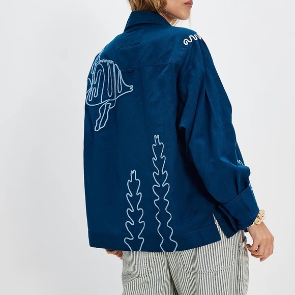 Free People We The Free Tidal Stitch Shirt Blue 25111 - Picture 2 of 8